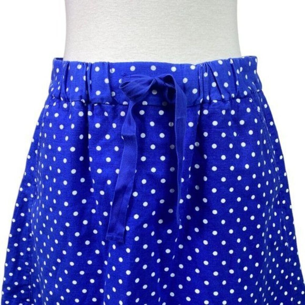 J. Crew Blue Polka Dot Linen Blend Mini Skirt Size 2 Elastic Waist Pockets Nauti - Picture 3 of 5